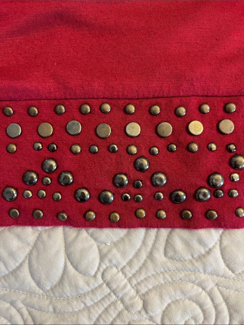Matty M Off-Shoulder Short Sleeve Top in Wine Red with Studded Hem - Picture 8 of 8